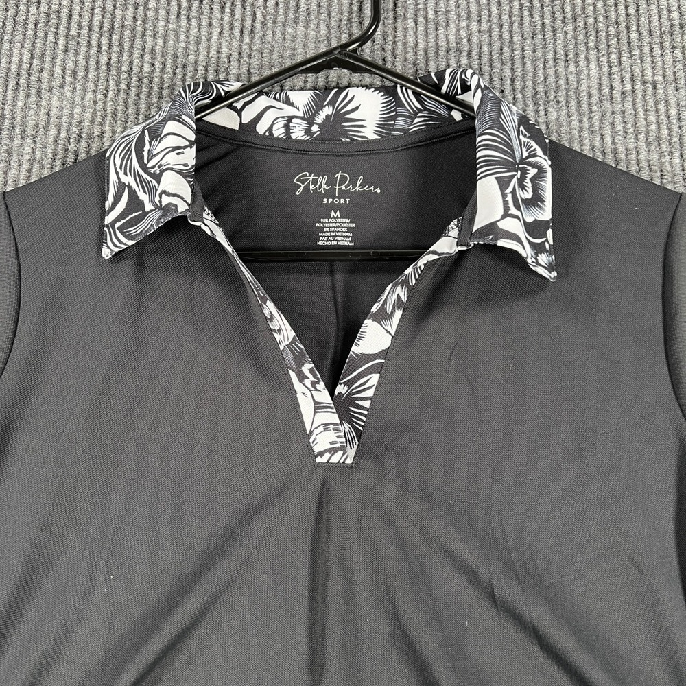 Stella Parker Polo Shirt Womens Medium Black‎ Short Sleeve Golf Casual New